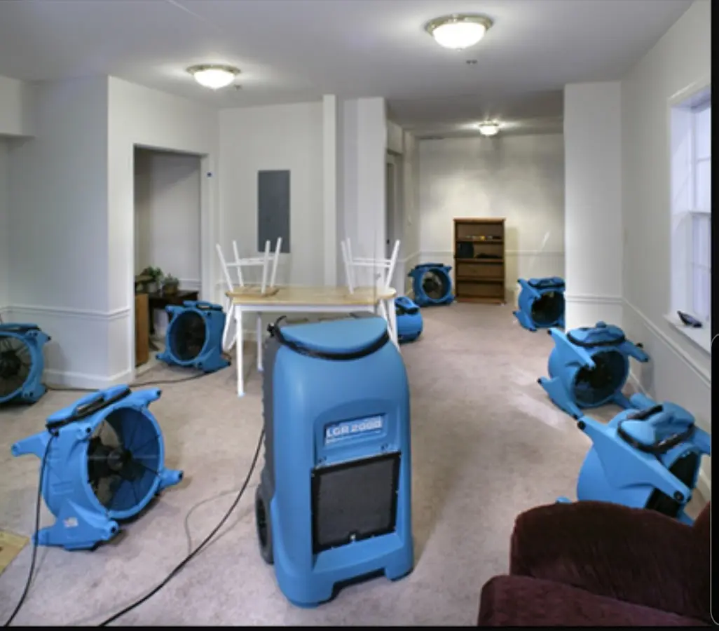 Air movers and dehumidifier setup for Water Damage Restoration in Asbury Park